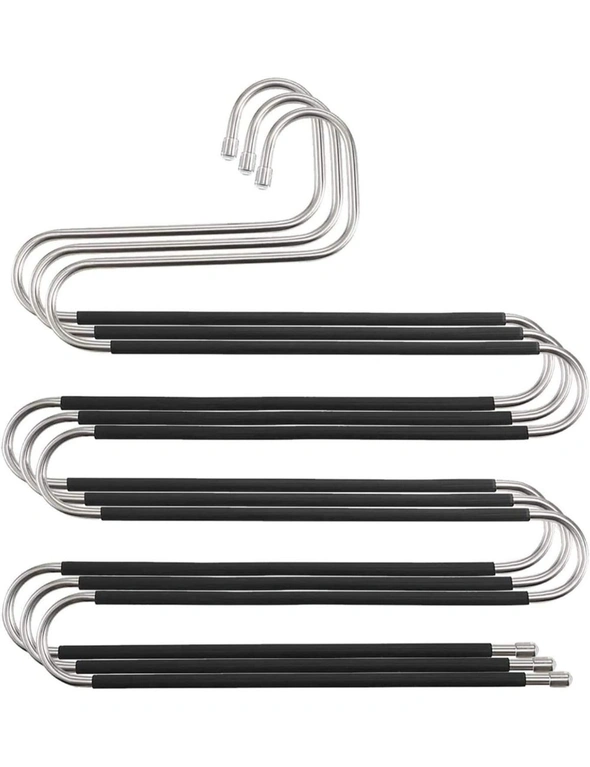 3-Pack Pants Hangers S Shaped Non Slip Space Saving Trouser Hangers Metal Multilayer Closet Storage, hi-res image number null