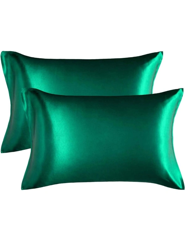 Anti-Allergy Pillow Cases 1800TC Envelope Silky Satin, AU Size 48x74cm Bedding Cover (2pc, Green), hi-res image number null