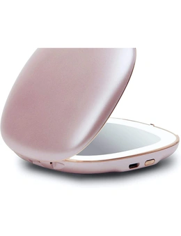 Compact Makeup Mirror LED Lights, 1x/10x Magnifying Rechargeable Portable Lighted Hand Mirror Travel Purses Pink