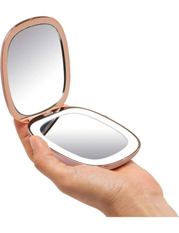 Compact Makeup Mirror LED Lights, 1x/10x Magnifying Rechargeable Portable Lighted Hand Mirror Travel Purses Pink