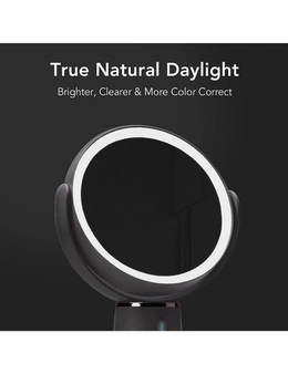 LED Lighted Magnifying Makeup Mirror 1x/10x, Rechargeable, Adjustable Brightness, Large Tabletop Vanity