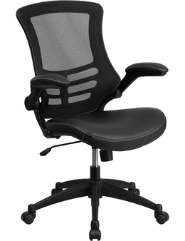 Desk Chair with Wheels, 41.25 x 24.5 x 25.5 , (Black Leather)