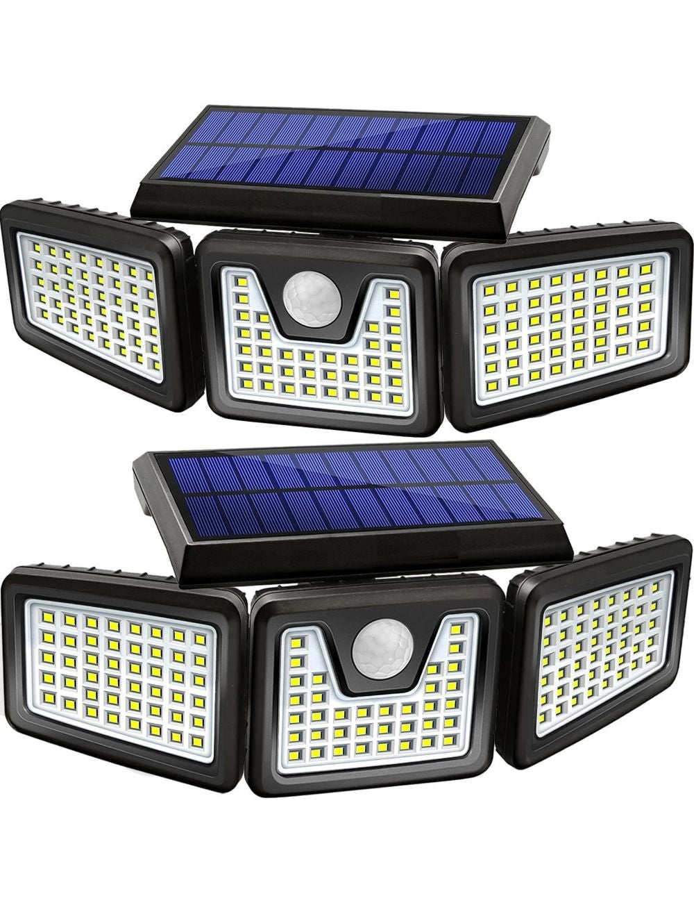 2 Pack Solar Lights Outdoor 128 LED Motion Sensor 3 Adjustable Heads ...