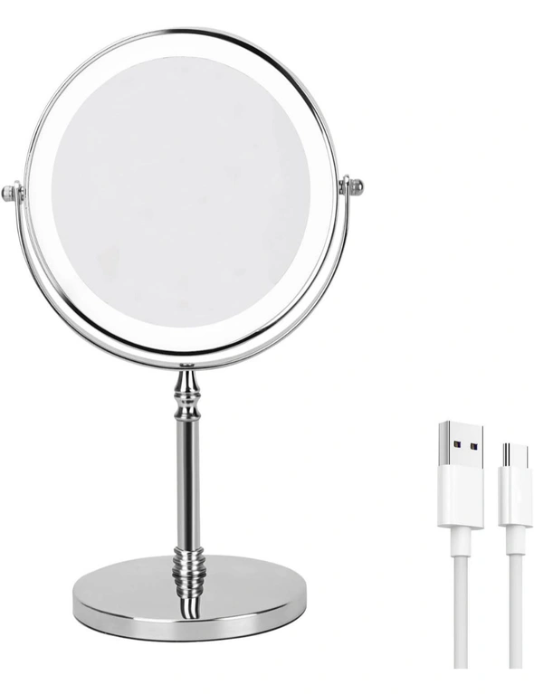 Rechargeable 20 cm Lighted Makeup Mirror, 3 Color Lighting Modes, 10x ...