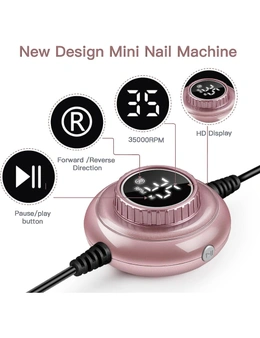 USB Electric Nail File 35000RPM, Compact Efile Professional Drill Acrylic Gel Nails Manicure Pedicure Polishing Tools Salon Home Use Pink