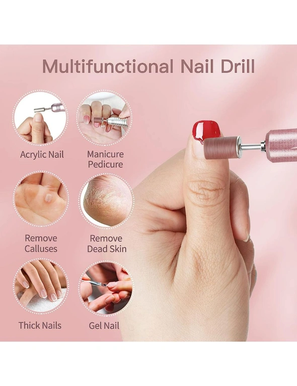 USB Electric Nail File 35000RPM, Compact Efile Professional Drill Acrylic Gel Nails Manicure Pedicure Polishing Tools Salon Home Use Pink, hi-res image number null