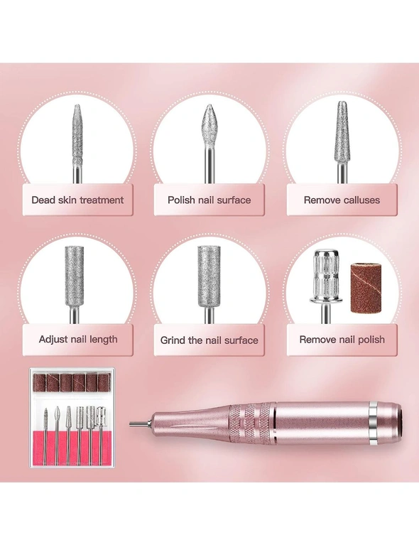 USB Electric Nail File 35000RPM, Compact Efile Professional Drill Acrylic Gel Nails Manicure Pedicure Polishing Tools Salon Home Use Pink, hi-res image number null