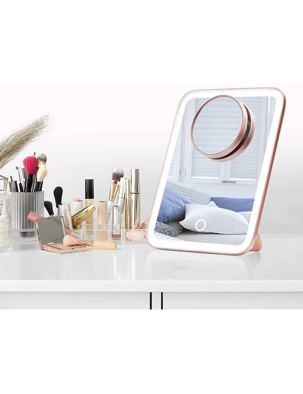 Portable LED Makeup Mirror with 3 Light Settings, 1x and 10x Magnifying - Cordless Vanity Mirror for Travel, hi-res image number null