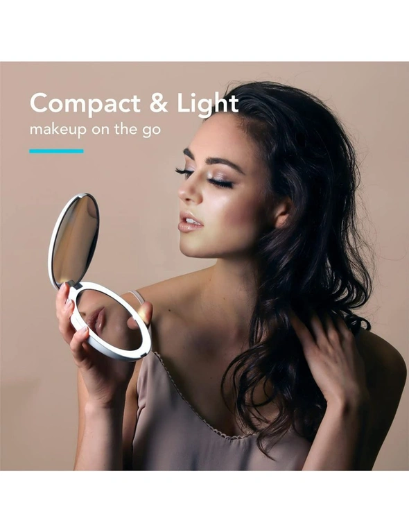 LED Lighted Travel Makeup Mirror 1x 10x Magnification Daylight LED Compact Portable, hi-res image number null