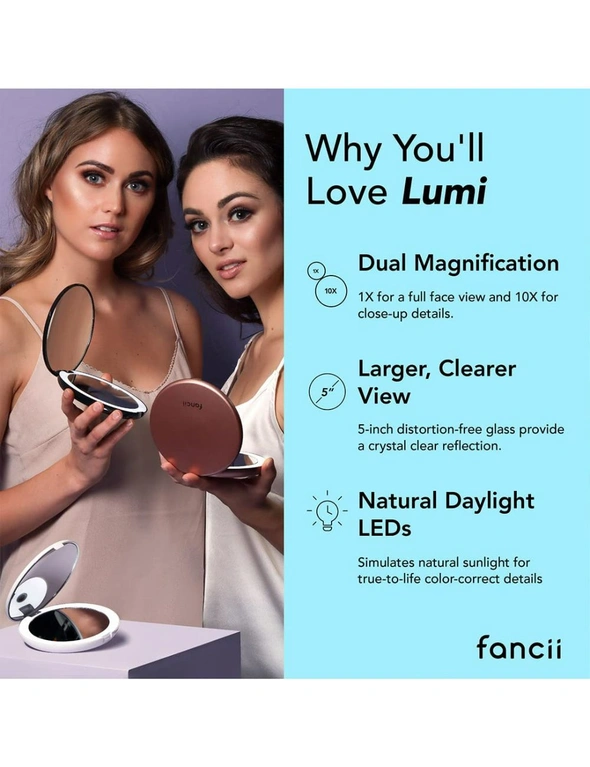 LED Lighted Travel Makeup Mirror 1x 10x Magnification Daylight LED Compact Portable, hi-res image number null