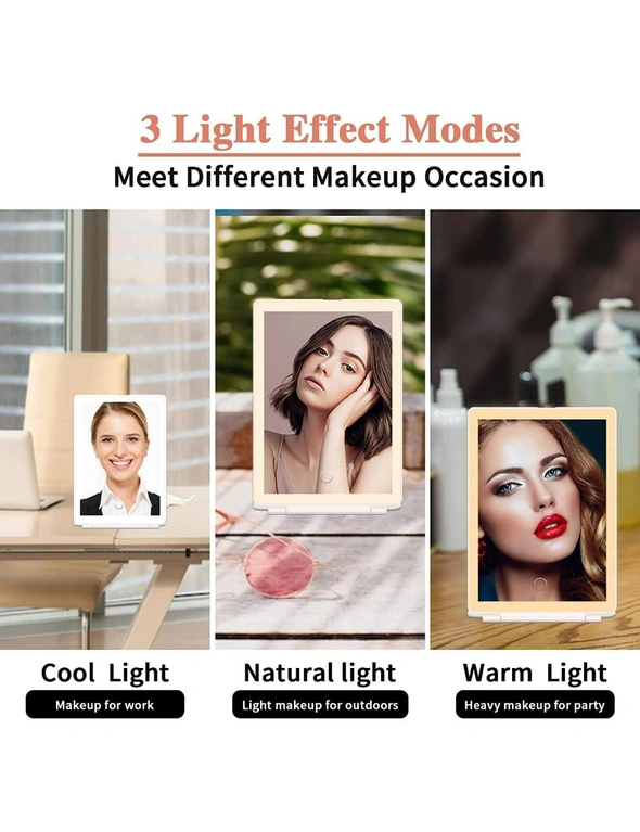 Travel Makeup Mirror 10X Magnifying 80 LED Lights 3-Color USB Rechargeable Folding Touch Screen Vanity Mirror Makeup Travel Outing White, hi-res image number null