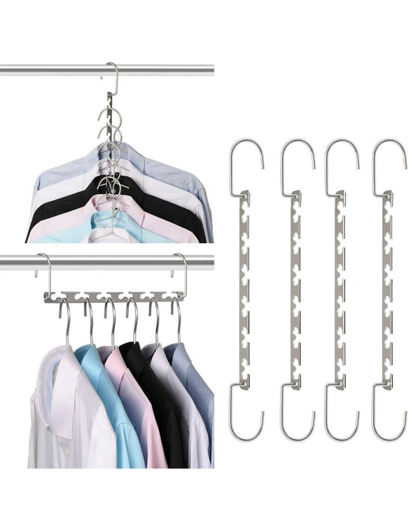 4 Pack Space Saving Hanger Magic Metal Cloth Closet Wardrobe Clothing Organizer, hi-res image number null