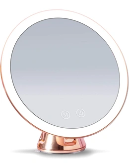 10X Magnifying Makeup Mirror LED Lighted Rechargeable, 3 Light Settings, Suction Mount, 20cm Wide Rose Gold