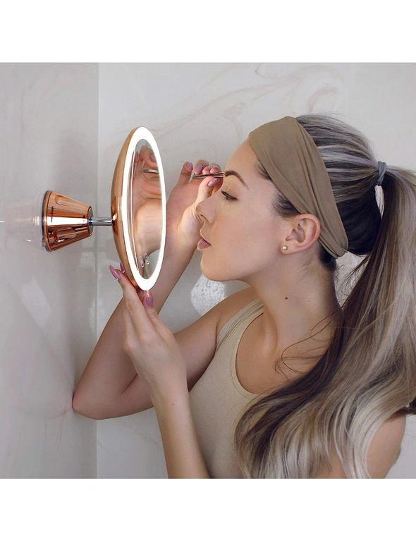 10X Magnifying Makeup Mirror LED Lighted Rechargeable, 3 Light Settings, Suction Mount, 20cm Wide Rose Gold, hi-res image number null