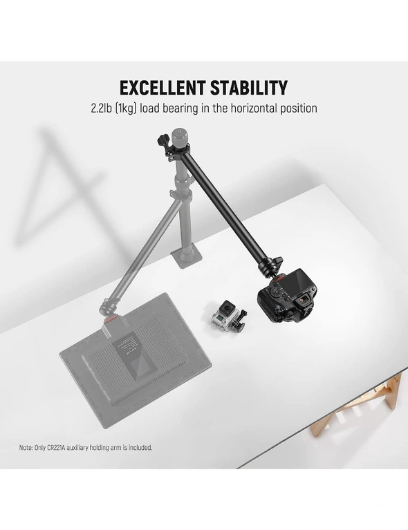Camera Mount Stand Arm Overhead Extension 360° Swivel Ball Head Adjustable Clamp DSLR Mirrorless Phone LED Video Light Webcam CR221A, 36 cm, hi-res image number null