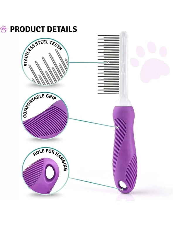 Pet Comb Long Short Stainless Steel Teeth Removing Matted Fur, Knots and Tangles, Detangler Tool Accessories Safe Gentle DIY Dog Cat Grooming, hi-res image number null