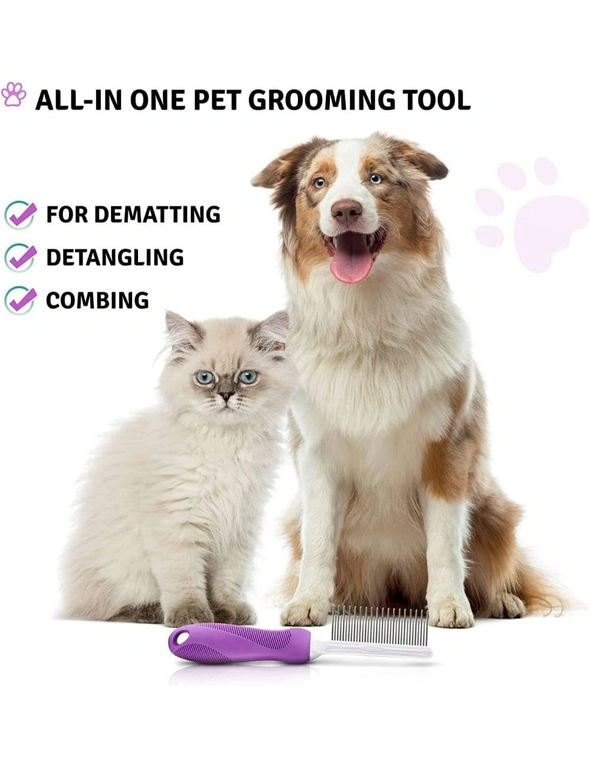 Pet Comb Long Short Stainless Steel Teeth Removing Matted Fur, Knots and Tangles, Detangler Tool Accessories Safe Gentle DIY Dog Cat Grooming, hi-res image number null