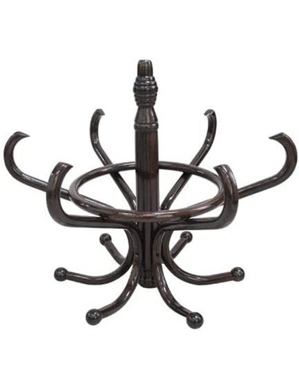 CARLA HOME Black Coat Rack with Stand Wooden Hat and 12 Hooks Hanger Walnut tree, hi-res image number null