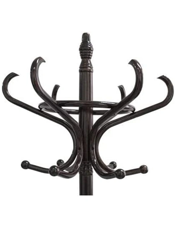 CARLA HOME Black Coat Rack with Stand Wooden Hat and 12 Hooks Hanger Walnut tree, hi-res image number null