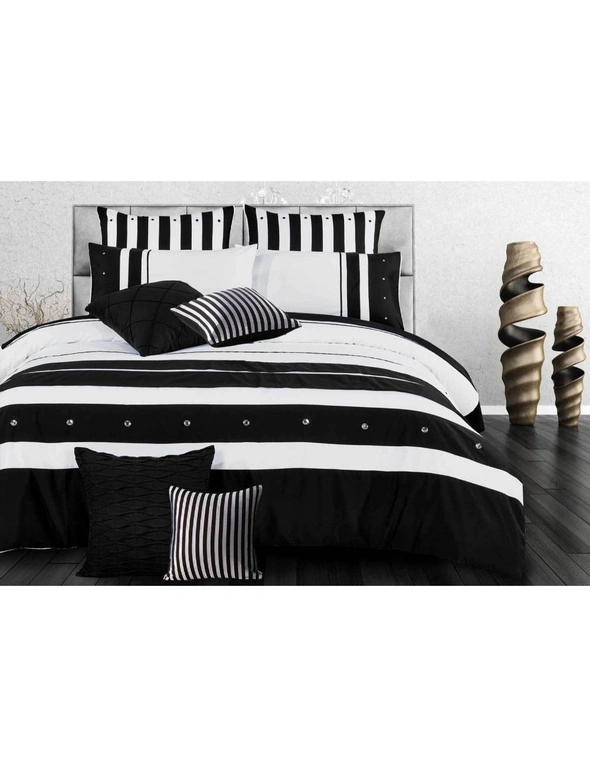 Luxton Rezzo Striped Black White Quilt Cover Set, hi-res image number null