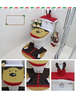 Zmart 4pcs Christmas Toilet Seat Cover Rug Bathroom Set Santa Snowman Xmas Home Décor