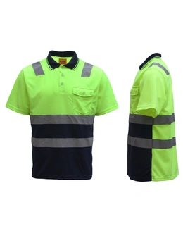 Zmart HI VIS Short Sleeve Workwear Shirt w Reflective Tape Cool Dry Safety Polo 2 Tone