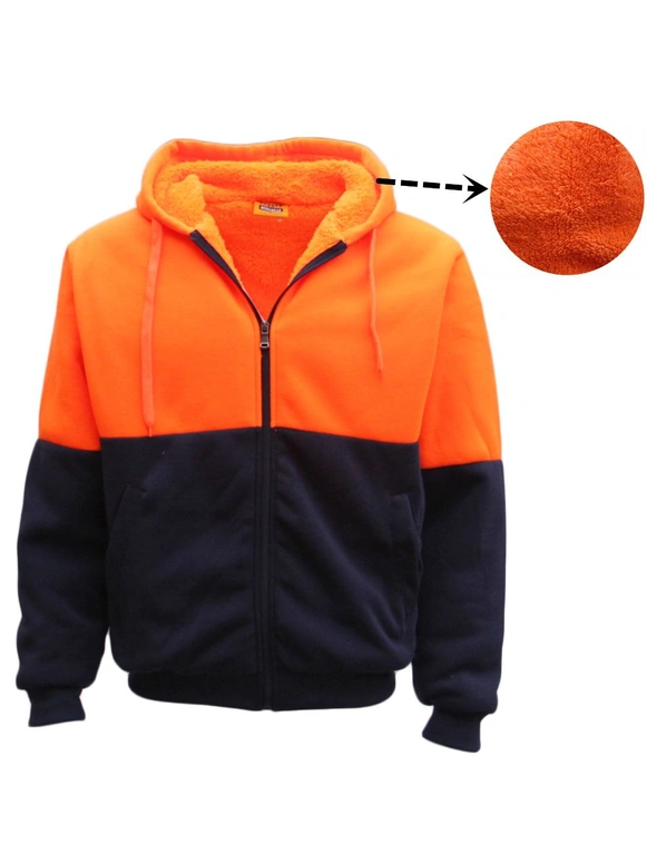 Zmart HI VIS Safety Full Zip Thick Sherpa Fleece Hoodie Workwear Jacket Jumper Winter, hi-res image number null