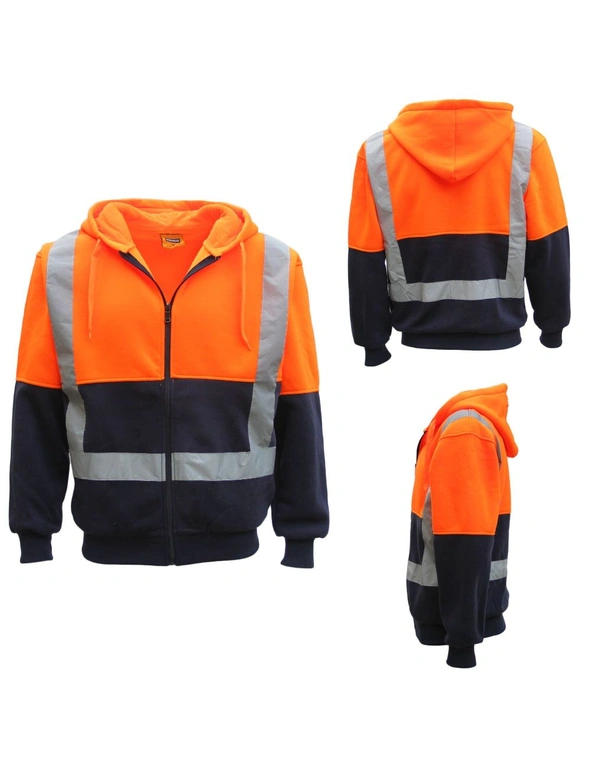 Zmart HI VIS Reflective Tape Fleece-lined Jacket FullZip Safety Hoodie Workwear Jumper, hi-res image number null