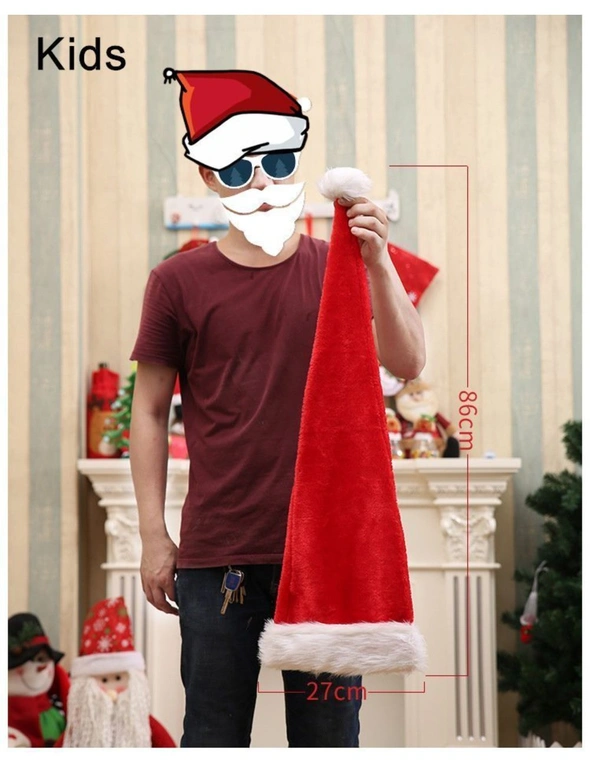 Zmart Christmas Unisex Super Long Santa Hat Xmas Costume Adults Kids Party Wear Cap, hi-res image number null