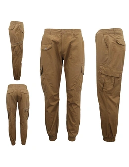 Zmart Men's Heavy Duty Cotton Drill 8 Pockets Tactical Work Cargo Pants w Elastic Hem