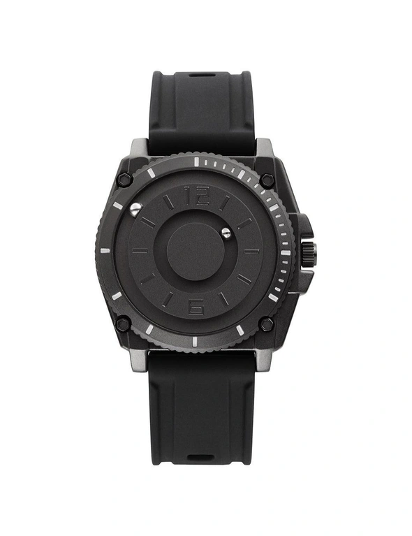Zmart Men's Unisex Magnetic Quartz Cascual Sports Black Silver Wrist Watch Rubber Band, hi-res image number null