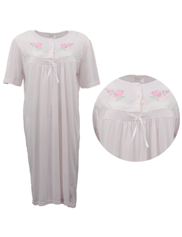 Zmart Women's 100% Cotton Short Sleeves Nightie Night Gown Pajamas PJs Sleepwear Dress, hi-res image number null