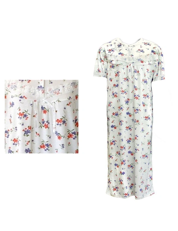 Zmart Women's 100% Cotton Short Sleeves Nightie Night Gown Pajamas PJs Sleepwear Dress, hi-res image number null