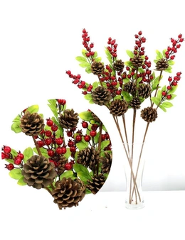 Zmart 4x 65cm Christmas Artificial Flowers Holly Branch Berry Leaves Pine Cones Wreath