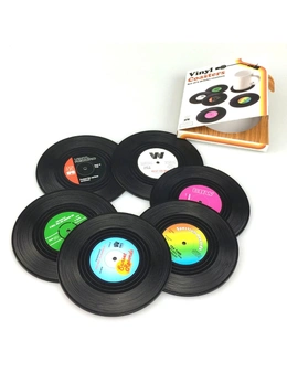 Zmart 6x Creative Vinyl Record Cup Coasters w Holder Glass Drink Tableware Home Décor