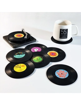 Zmart 6x Creative Vinyl Record Cup Coasters w Holder Glass Drink Tableware Home Décor