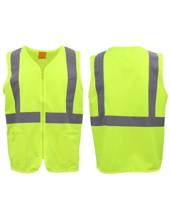 Zmart HI VIS Safety Zip Up Vest Workwear Reflective Tape Pocket Day Night Visibility, hi-res image number null