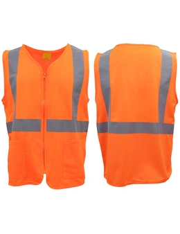 Zmart HI VIS Safety Zip Up Vest Workwear Reflective Tape Pocket Day Night Visibility