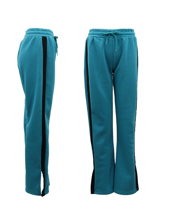 Zmart Womens Fleece High Waiste Side Split Wide Leg Sweat Track Pants Striped Trousers, hi-res image number null