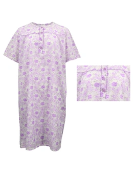 Zmart Women's 100% Cotton Short Sleeves Night Dress Gown Nightie Pajamas PJs Sleepwear