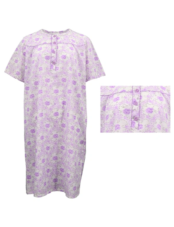 Zmart Women's 100% Cotton Short Sleeves Night Dress Gown Nightie Pajamas PJs Sleepwear, hi-res image number null