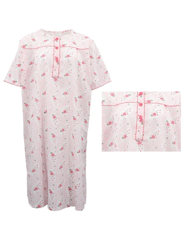 Zmart Women's 100% Cotton Short Sleeves Night Dress Gown Nightie Pajamas PJs Sleepwear, hi-res image number null
