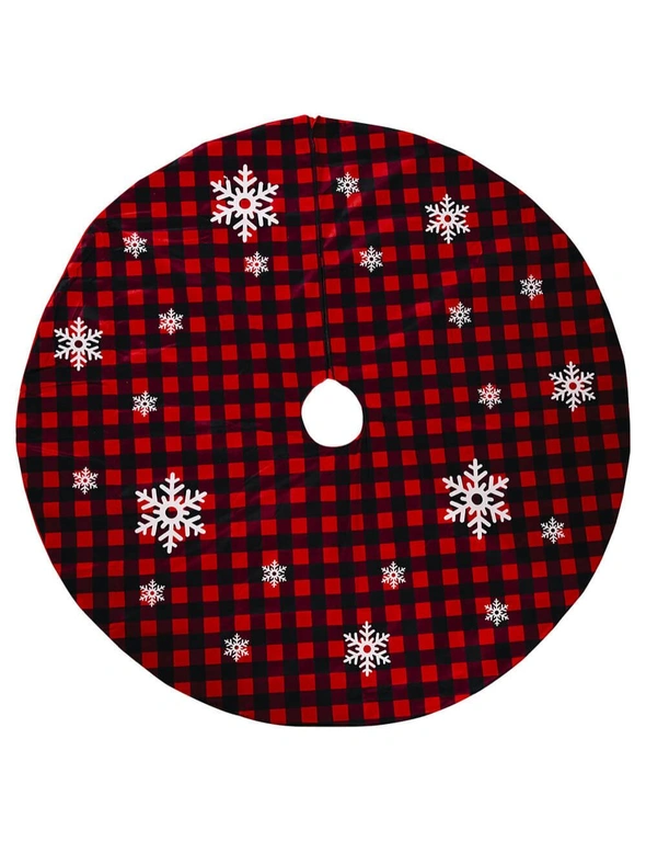 Zmart 118cm New Christmas Red Baffalo Plaid Snowflakes Tree Skirt Mat Cover Xmas Décor, hi-res image number null