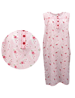 Zmart Women's 100% Cotton Sleeveless Long Nightie Night Dress Pajamas Sleepwear Button