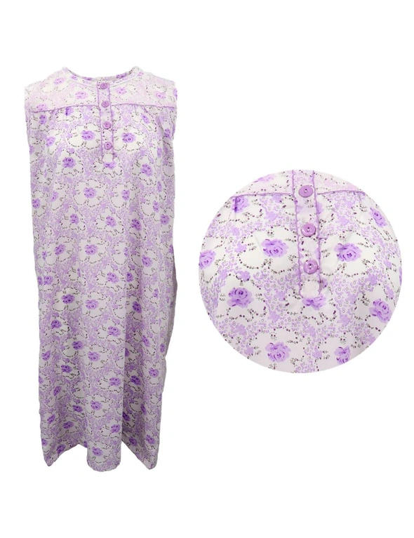 Zmart Women's 100% Cotton Sleeveless Long Nightie Night Dress Pajamas Sleepwear Button, hi-res image number null