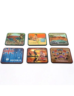 Zmart 6pcs Australian Souvenirs Wooden Coasters w Gift Box Drink Beer Holder Place Mat