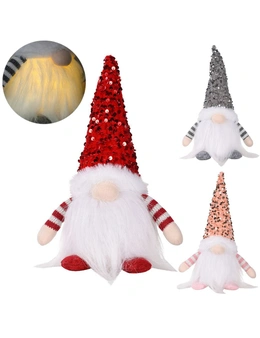 3x 30cm Christmas Light Up Faceless Santa Dolls Sequin Hat Ornament Home Décor