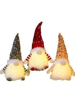 3x 30cm Christmas Light Up Faceless Santa Dolls Sequin Hat Ornament Home Décor