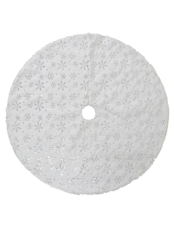 90/122cm Christmas Plush Tree Skirt Snowflakes Xmas Floor Fur Mat Cover Decor, hi-res image number null