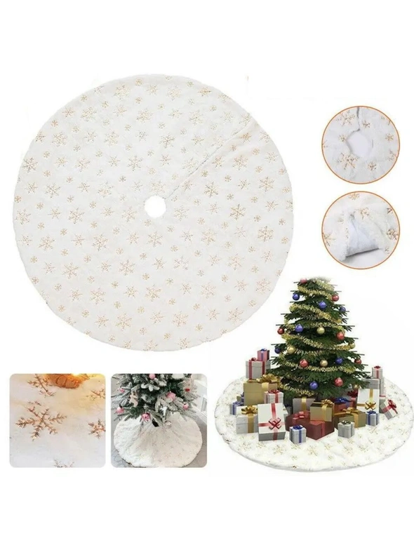 90/122cm Christmas Plush Tree Skirt Snowflakes Xmas Floor Fur Mat Cover Decor, hi-res image number null